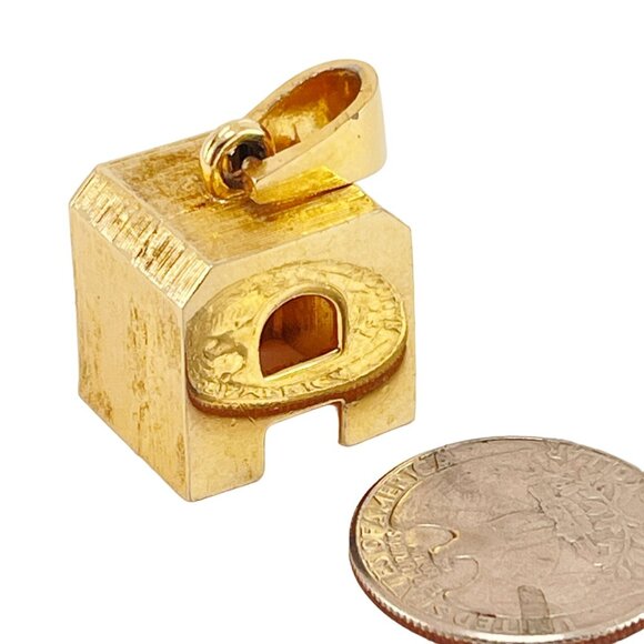 Letter A Pendant Brushed and Flat Gold Plated Metal Vintage 1970s - Picture 3 of 5